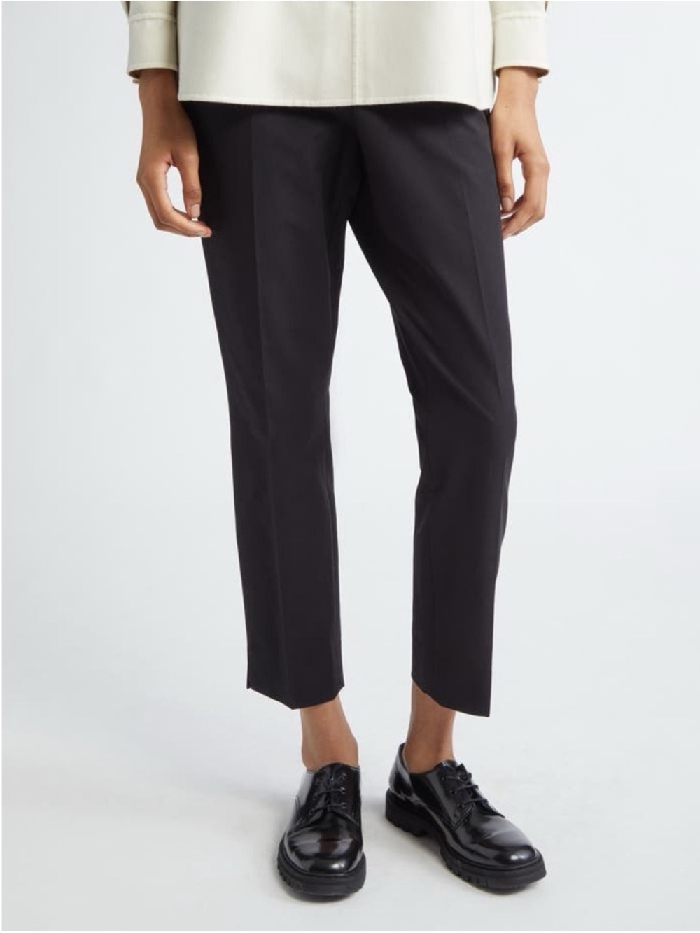Lafayette 148 Stretch Cotton Slim Ankle Pants Black Side Zip Career Minimalist-6